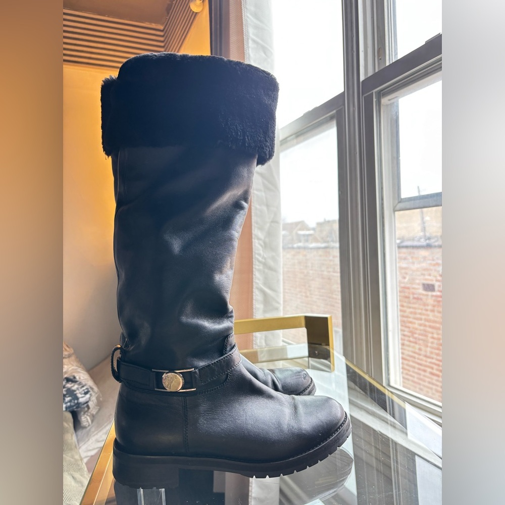 Versace Genuine Fox Fur Cuff Boot Black EUR 40 Women's 10
